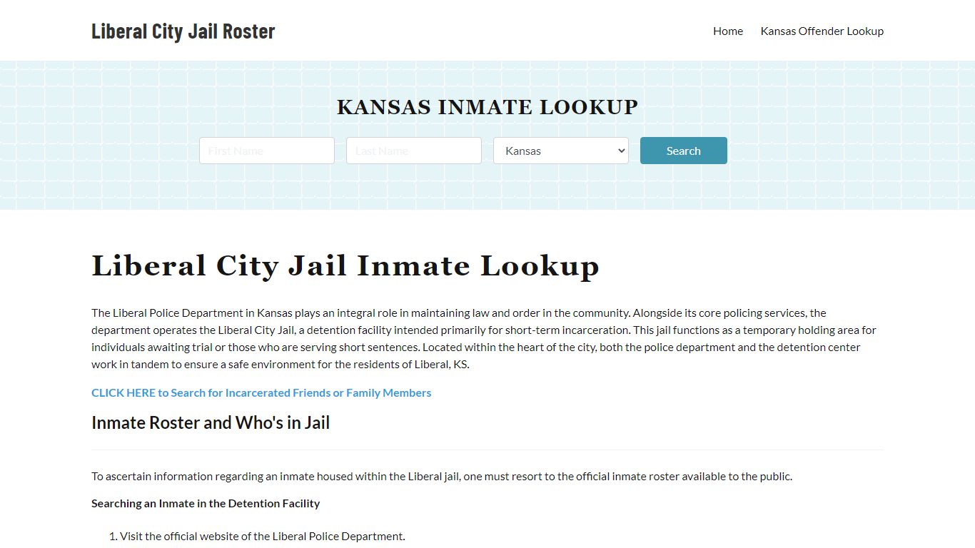Liberal Police Department & City Jail, KS Inmate Roster, Arrests, Mugshots